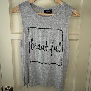 SALE 2/15 Bungalow 20 Glitter Graphic Tank Top, Grey - Size Small